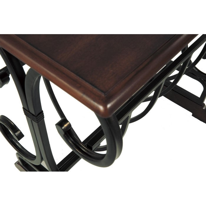 Chair Side End Table with Scrolled Base and Magazine Holder,Brown and Black