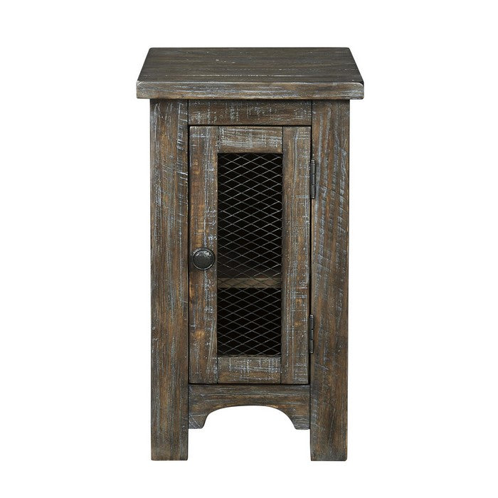 Chair Side End Table with Wire Mesh Cabinet, Brown and White