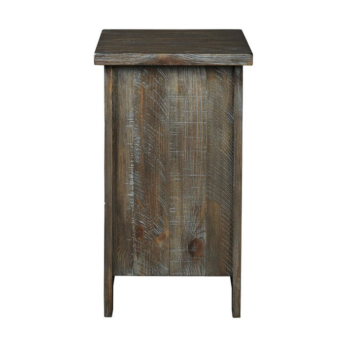 Chair Side End Table with Wire Mesh Cabinet, Brown and White