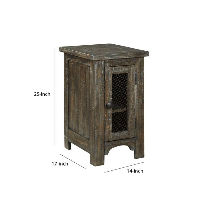 Chair Side End Table with Wire Mesh Cabinet, Brown and White