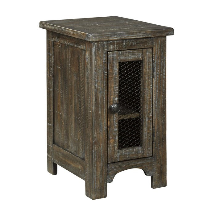 Chair Side End Table with Wire Mesh Cabinet, Brown and White