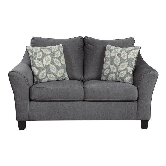 Contemporary Fabric Upholstered Loveseat with Flared Armrests, Gray