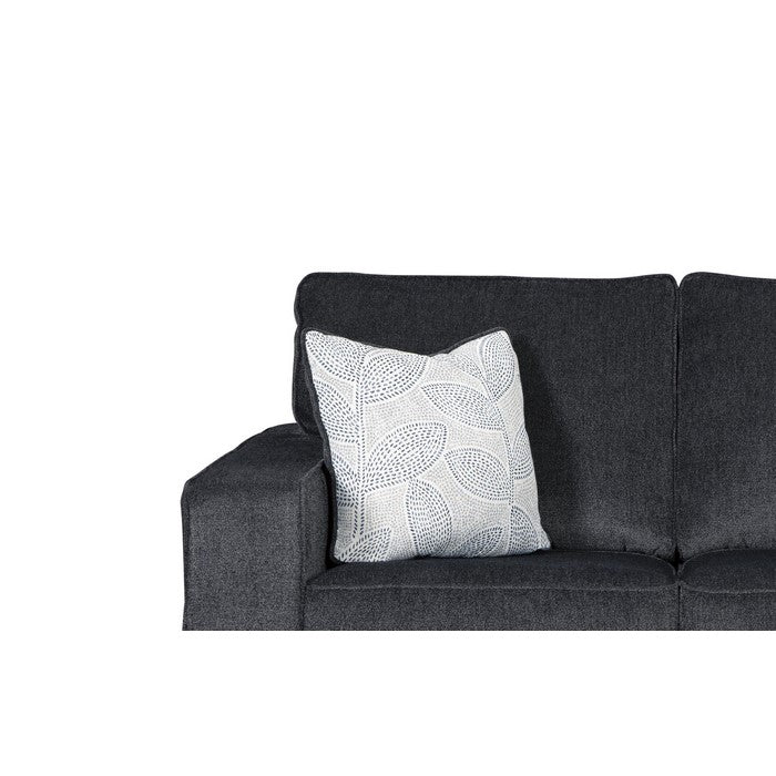 Contemporary Fabric Upholstered Loveseat with Track Armrests, Dark Gray