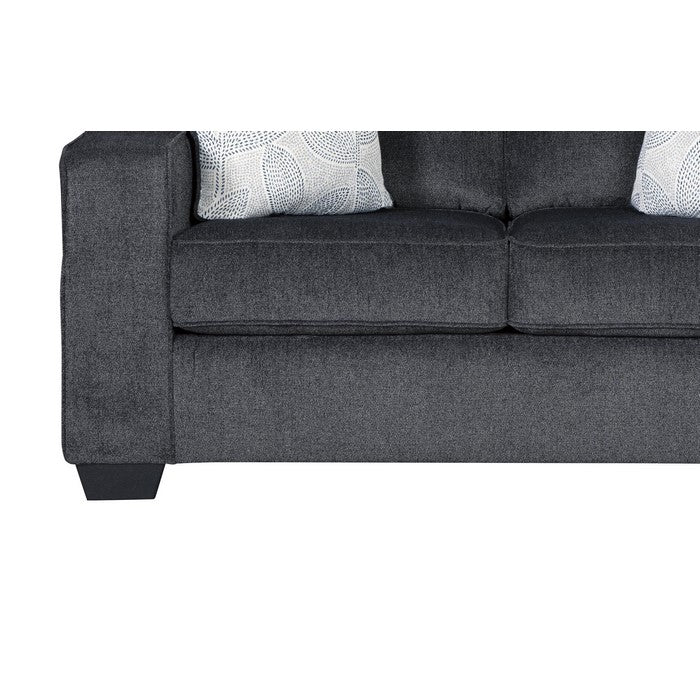 Contemporary Fabric Upholstered Loveseat with Track Armrests, Dark Gray