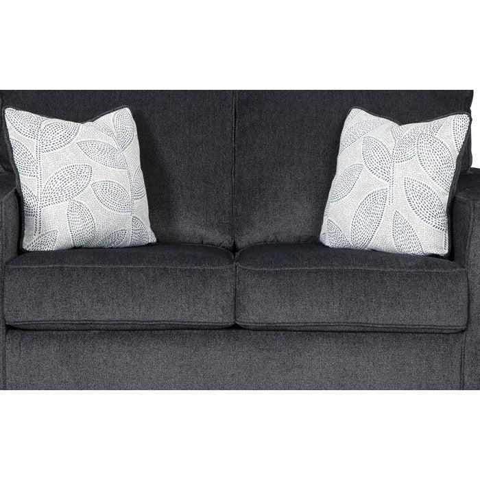 Contemporary Fabric Upholstered Loveseat with Track Armrests, Dark Gray