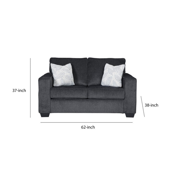 Contemporary Fabric Upholstered Loveseat with Track Armrests, Dark Gray