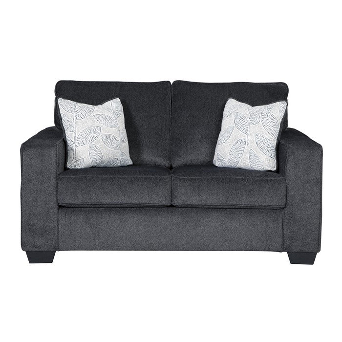 Contemporary Fabric Upholstered Loveseat with Track Armrests, Dark Gray