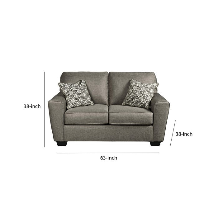 Contemporary Fabric Upholstered Loveseat with Track Armrests, Gray