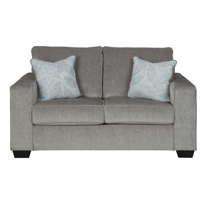 Contemporary Fabric Upholstered Loveseat with Track Armrests, Light Gray