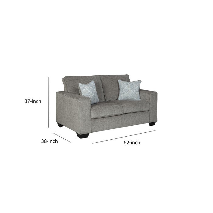 Contemporary Fabric Upholstered Loveseat with Track Armrests, Light Gray