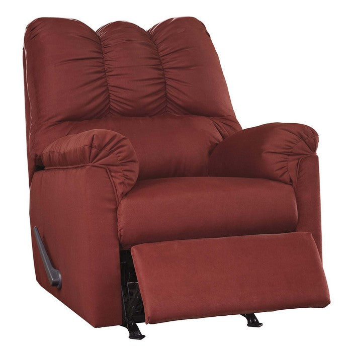 Contemporary Fabric Upholstered Rocker Recliner with Stitched Backrest, Red