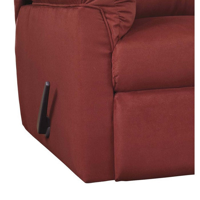 Contemporary Fabric Upholstered Rocker Recliner with Stitched Backrest, Red