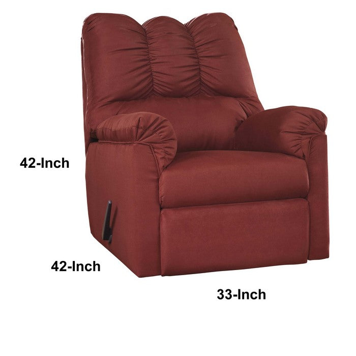 Contemporary Fabric Upholstered Rocker Recliner with Stitched Backrest, Red