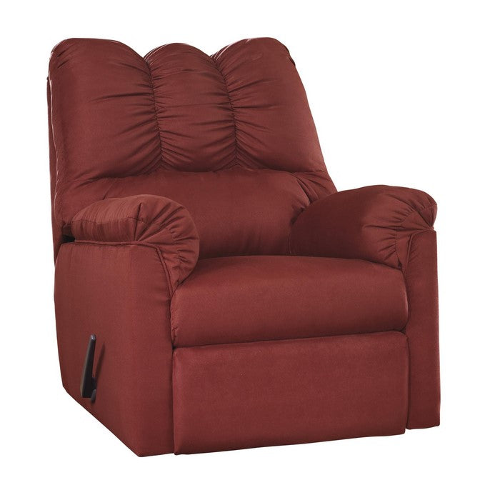 Contemporary Fabric Upholstered Rocker Recliner with Stitched Backrest, Red