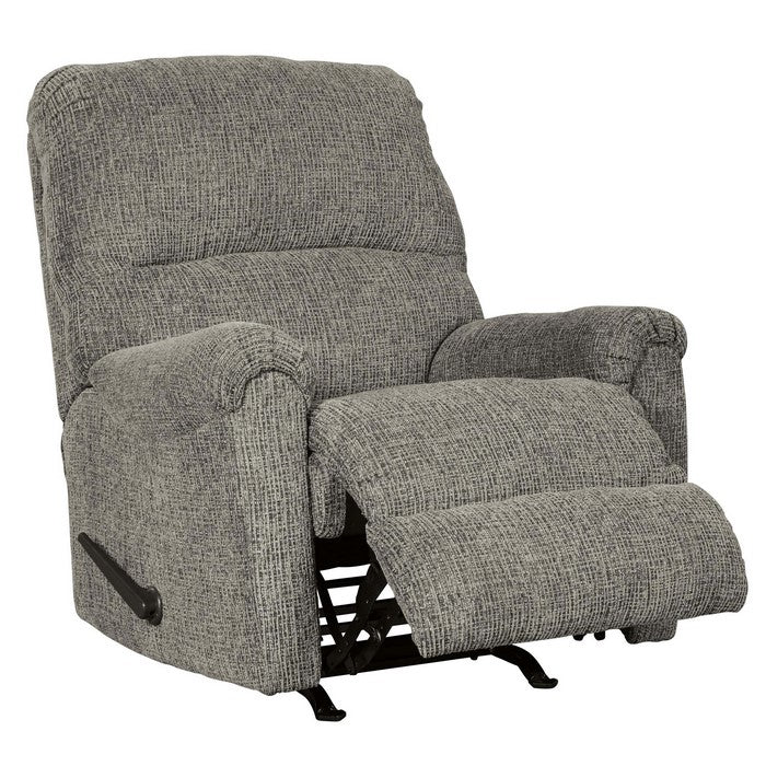 Contemporary Rocker Recliner with Split Back and Lever Handle, Light Gray