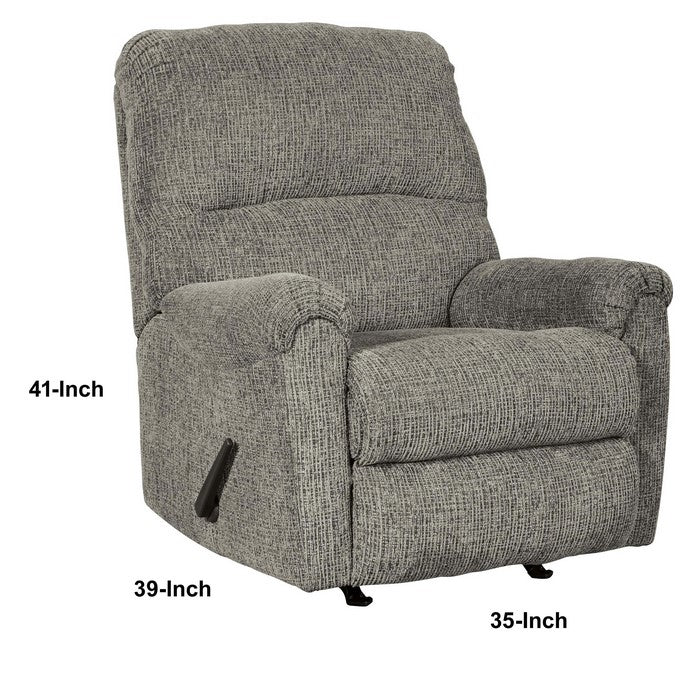 Contemporary Rocker Recliner with Split Back and Lever Handle, Light Gray