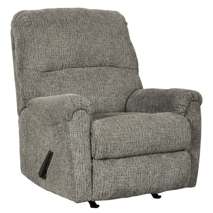 Contemporary Rocker Recliner with Split Back and Lever Handle, Light Gray