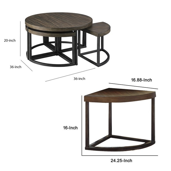 Contemporary Wood and Metal Cocktail Table with 4 Stools, Brown and Black
