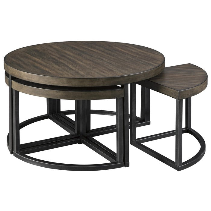 Contemporary Wood and Metal Cocktail Table with 4 Stools, Brown and Black