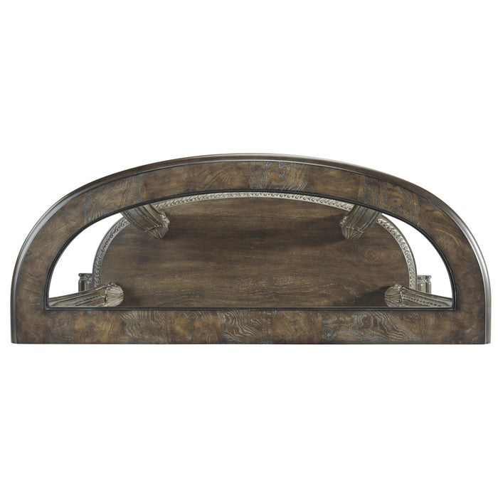 Crescent Moon Engraved Wooden Frame Sofa Table with Open Shelf, Dark Brown