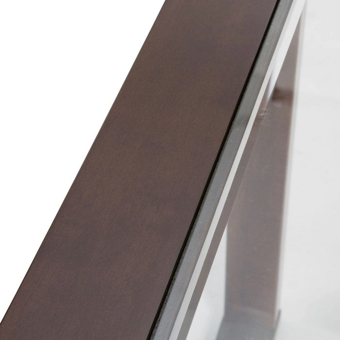 Crescent Moon Shaped Wooden Sofa Table with Glass Inlays, Dark Brown