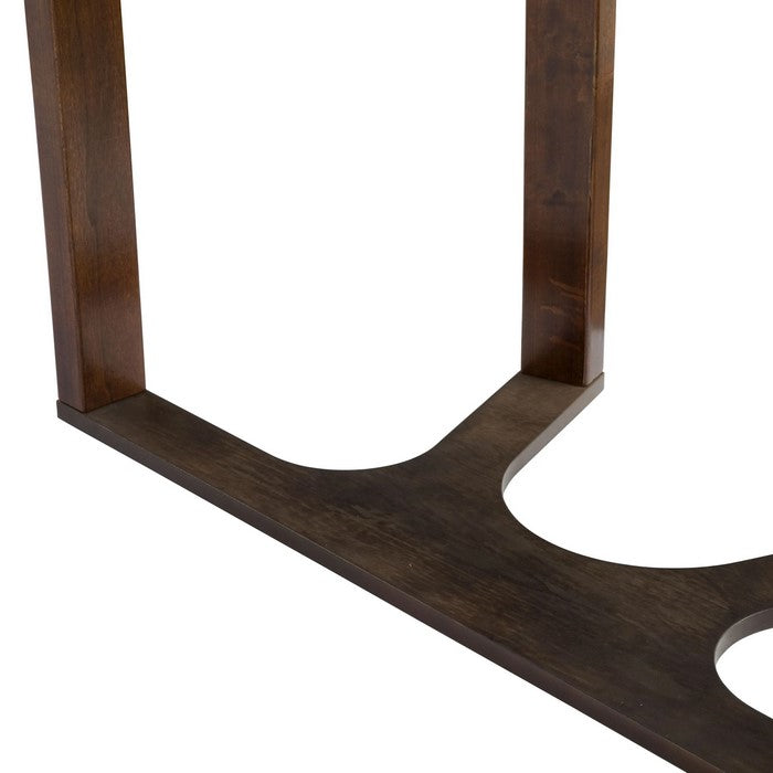 Crescent Moon Shaped Wooden Sofa Table with Glass Inlays, Dark Brown