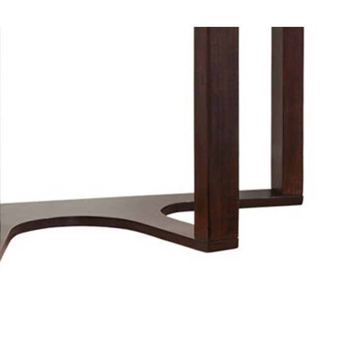 Crescent Moon Shaped Wooden Sofa Table with Glass Inlays, Dark Brown