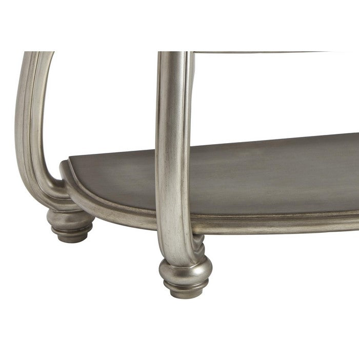 Crescent Moon Sofa Table with 2 Open Shelves and Swan Neck Legs, Silver