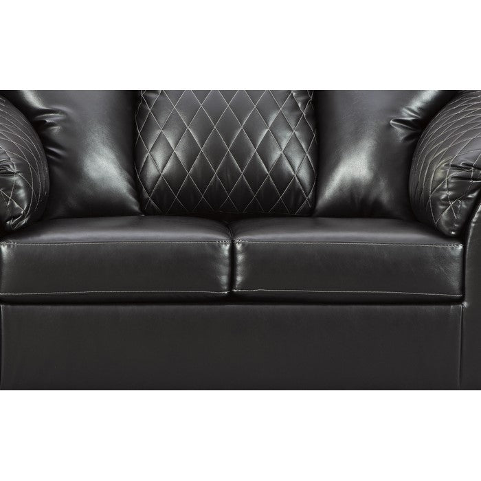Diamond Tufted Leatherette Wooden Frame Loveseat with Pillow Arms, Black