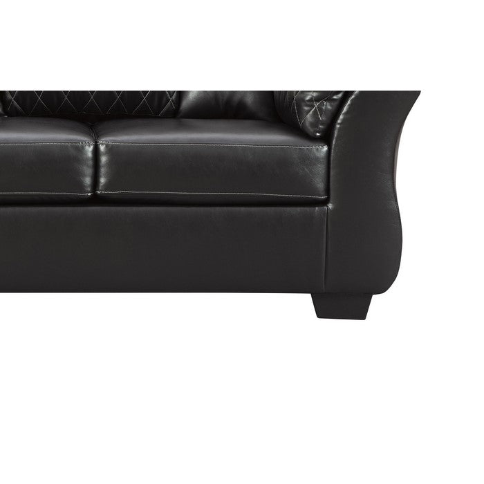 Diamond Tufted Leatherette Wooden Frame Loveseat with Pillow Arms, Black