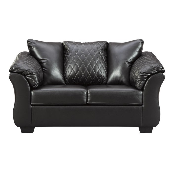 Diamond Tufted Leatherette Wooden Frame Loveseat with Pillow Arms, Black