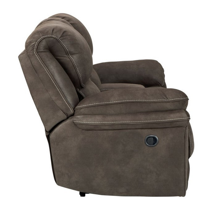 Double Reclining Leatherette Loveseat with Console and Padded Arms, Gray
