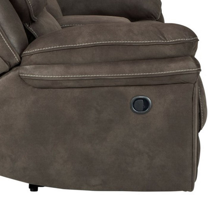 Double Reclining Leatherette Loveseat with Console and Padded Arms, Gray