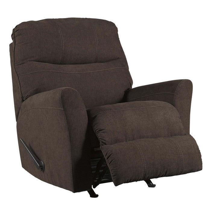 Fabric Rocker Recliner with Split Back and Contrast Stitching, Brown