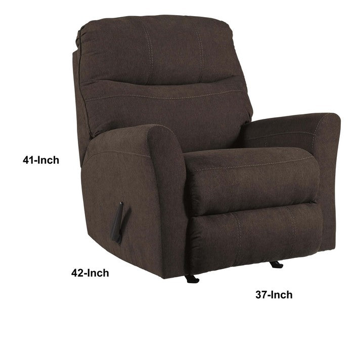 Fabric Rocker Recliner with Split Back and Contrast Stitching, Brown