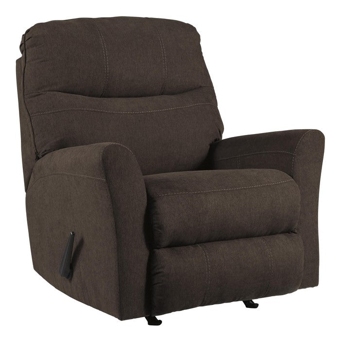 Fabric Rocker Recliner with Split Back and Contrast Stitching, Brown