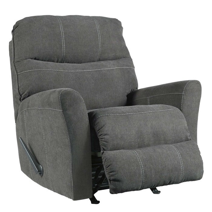 Fabric Rocker Recliner with Split Back and Contrast Stitching, Gray