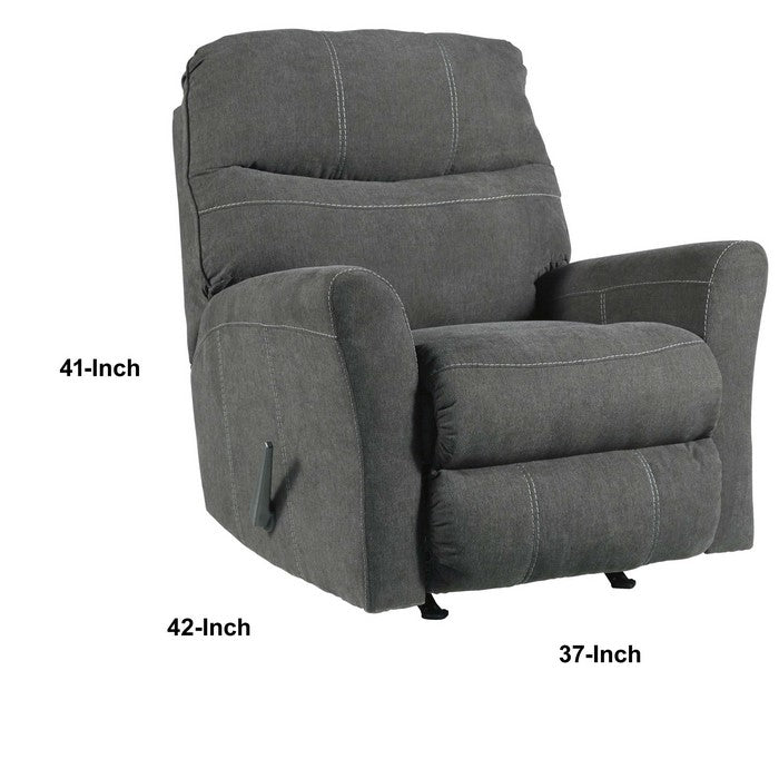 Fabric Rocker Recliner with Split Back and Contrast Stitching, Gray