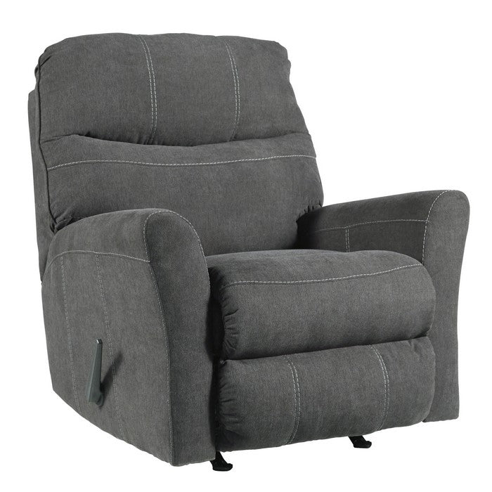 Fabric Rocker Recliner with Split Back and Contrast Stitching, Gray