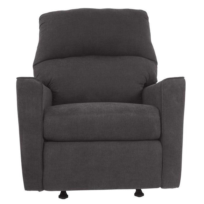 Fabric Rocker Recliner with Split Backrest and Sloped Arms, Dark Gray