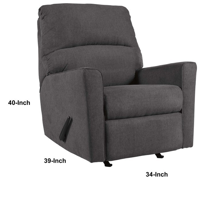 Fabric Rocker Recliner with Split Backrest and Sloped Arms, Dark Gray