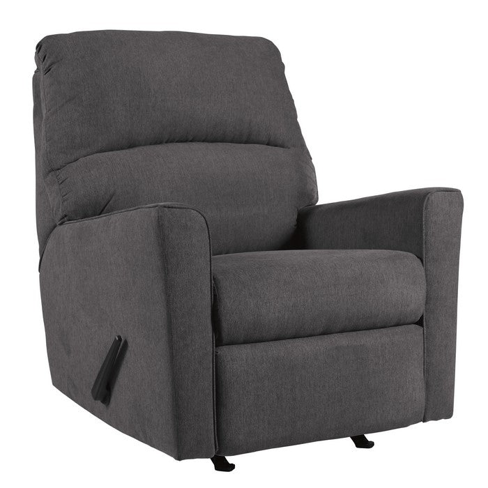 Fabric Rocker Recliner with Split Backrest and Sloped Arms, Dark Gray