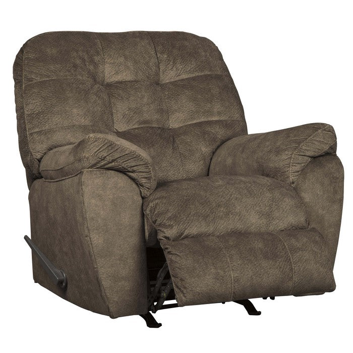 Fabric Rocker Recliner with Tufted Backrest and Pillow Top Arms, Brown