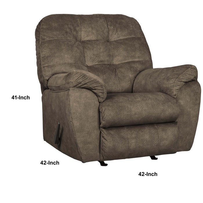 Fabric Rocker Recliner with Tufted Backrest and Pillow Top Arms, Brown