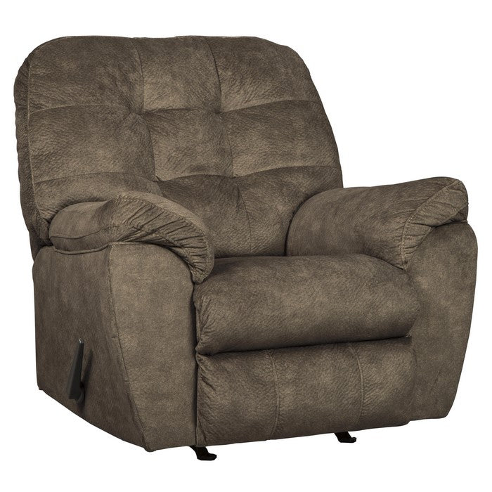 Fabric Rocker Recliner with Tufted Backrest and Pillow Top Arms, Brown