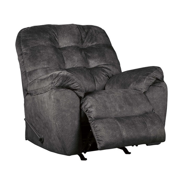 Fabric Rocker Recliner with Tufted Backrest and Pillow Top Arms, Gray