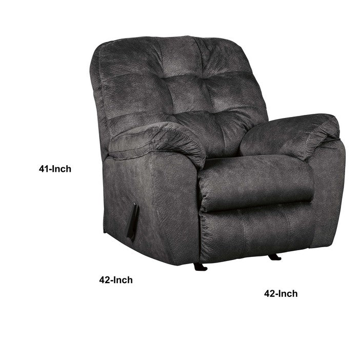 Fabric Rocker Recliner with Tufted Backrest and Pillow Top Arms, Gray