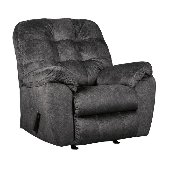 Fabric Rocker Recliner with Tufted Backrest and Pillow Top Arms, Gray