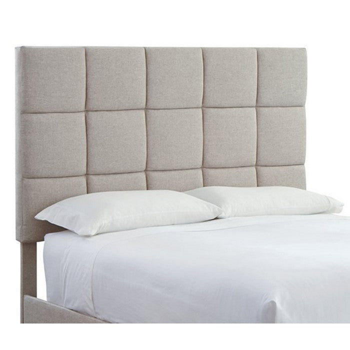Fabric Upholstered King Size Bed with Biscuit Tufted Headboard, Beige