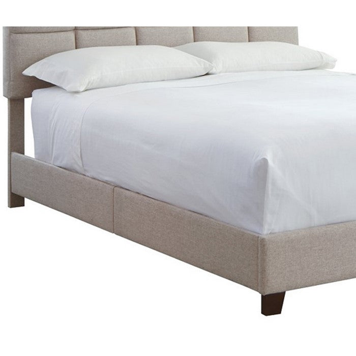 Fabric Upholstered King Size Bed with Biscuit Tufted Headboard, Beige